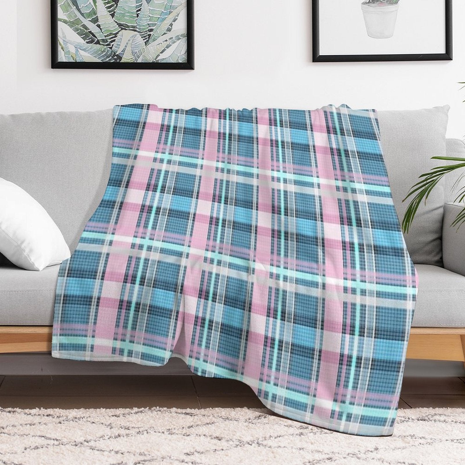 Trans Flag Pink, Blue And White Check Pattern Comfort Throw Blanket