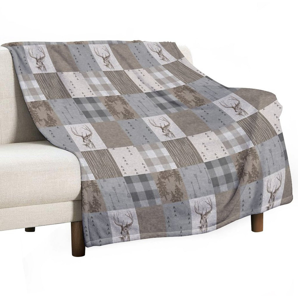 Deer Patchwork - Rustic Neutrals Easy Care Throw Blanket