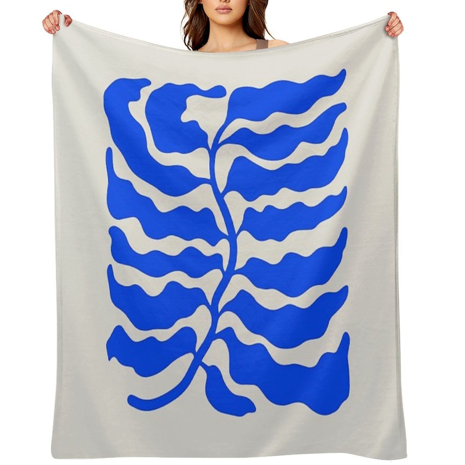 Wild Ferns Ultramarine Blue Edition Art Print  Mid-Century Edition Eco-conscious Throw Blanket