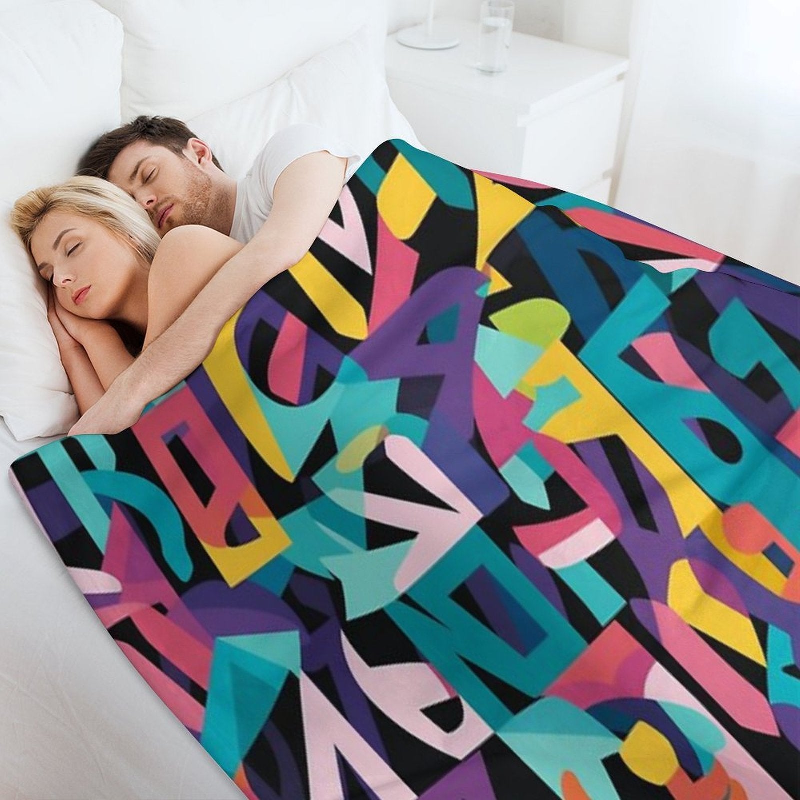 Colorful Fantasy Pattern Orange Yellow Pink Green Red Turquoise Black Ornaments Compact Throw Blanket