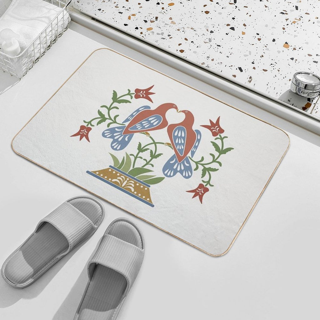 Folk Art Love Birds with Tulips  Pet-Safe Bath Mat