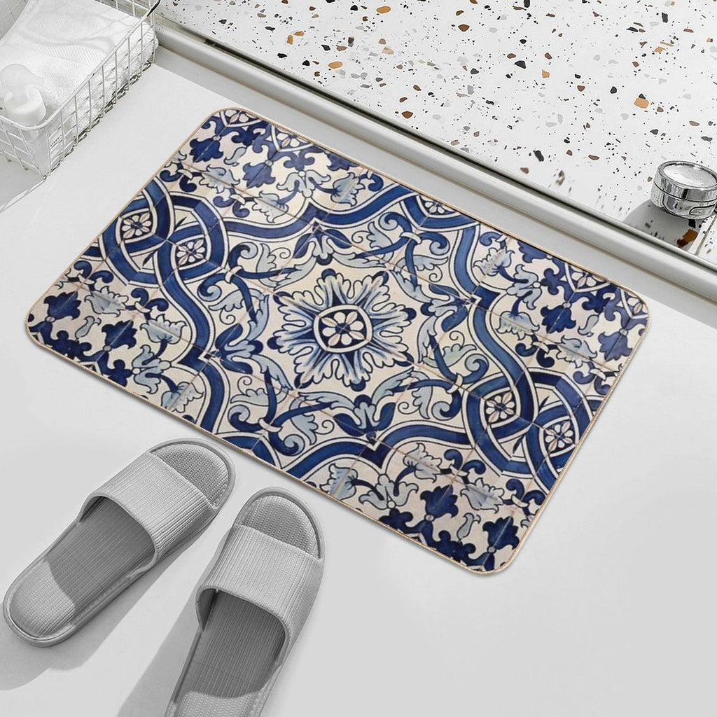 Beautiful Blue Portuguese Tile - Azulejo  High-Traffic Bath Mat