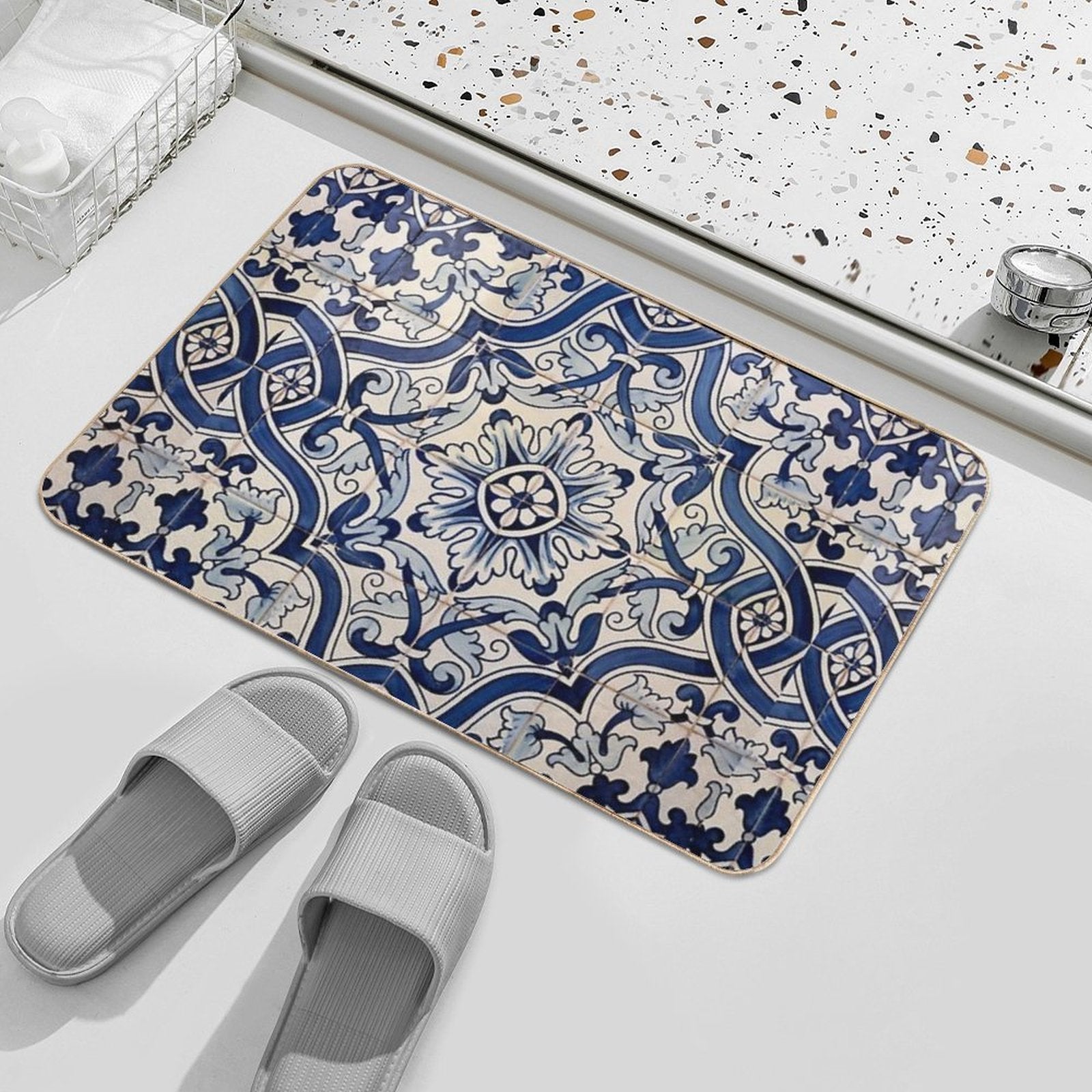 Beautiful Blue Portuguese Tile - Azulejo  High-Traffic Bath Mat