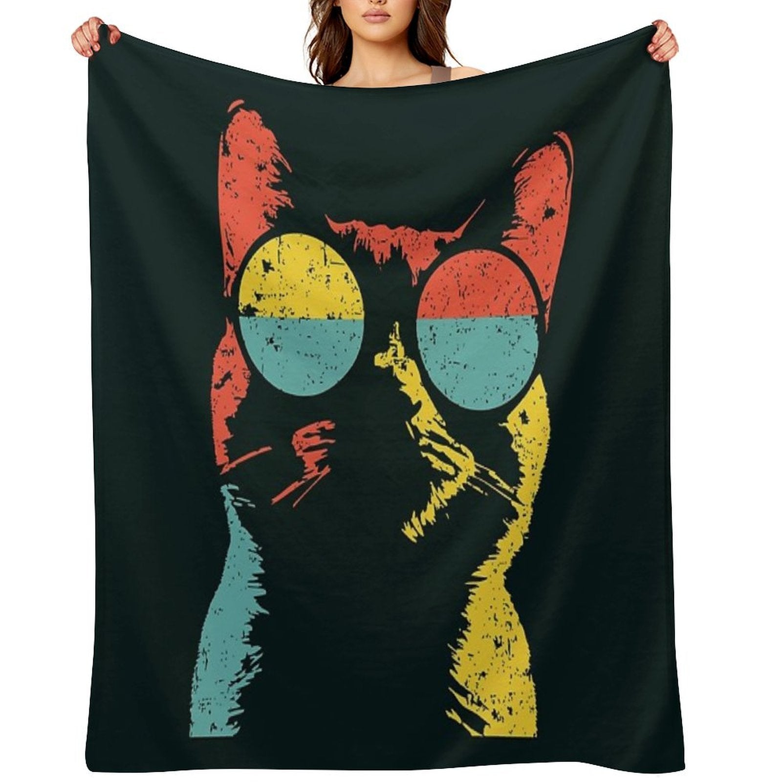 Trendy Cat in Retro Shades – Feline Cool Factor Compact Throw Blanket