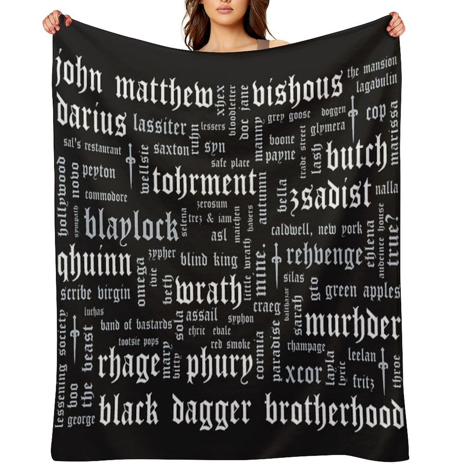 Black Dagger Brotherhood Word Cloud - Landscape All-season Throw Blanket