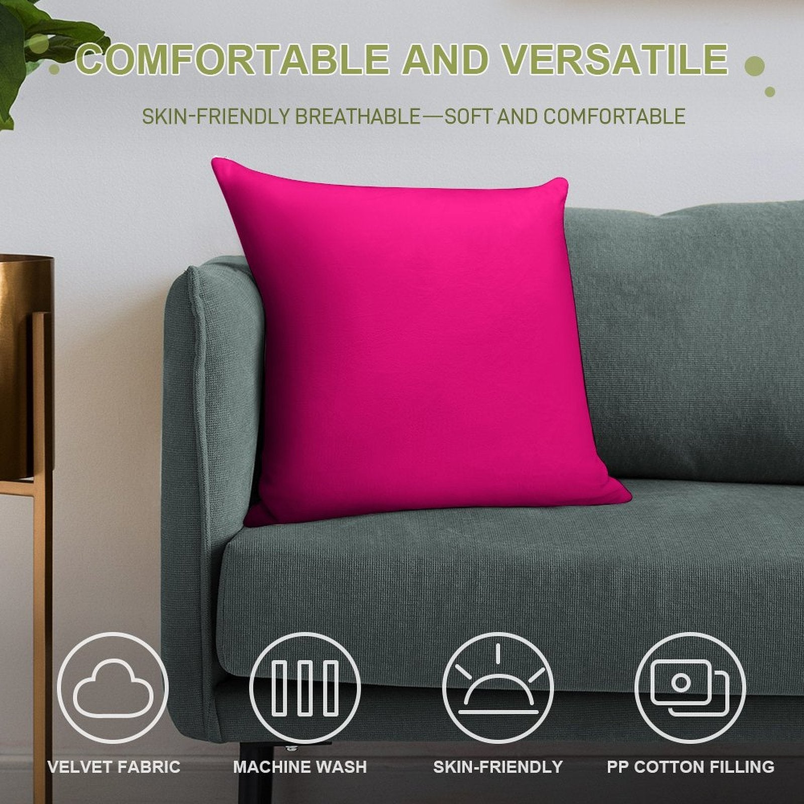 PLAIN SOLID  Bright PINK -100  Bright PINK SHADES ON OZCUSHIONS ON ALL PRODUCTS Soft Shrink-Resistant Throw Pillow