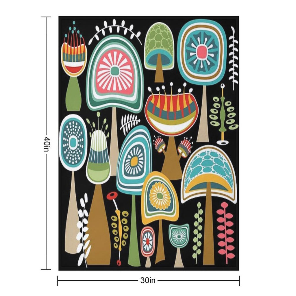 Colorful Mid Century Modern Mushrooms  Large Scale Gift-ready Throw Blanket