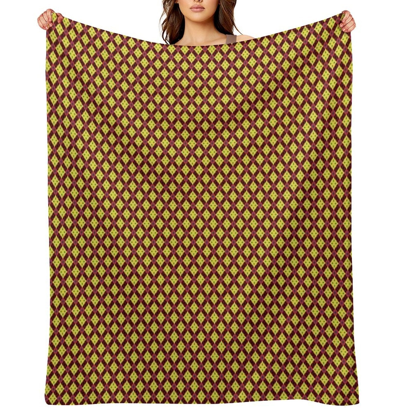 Golden Diamond Medallions Red Flowers Versatility Throw Blanket