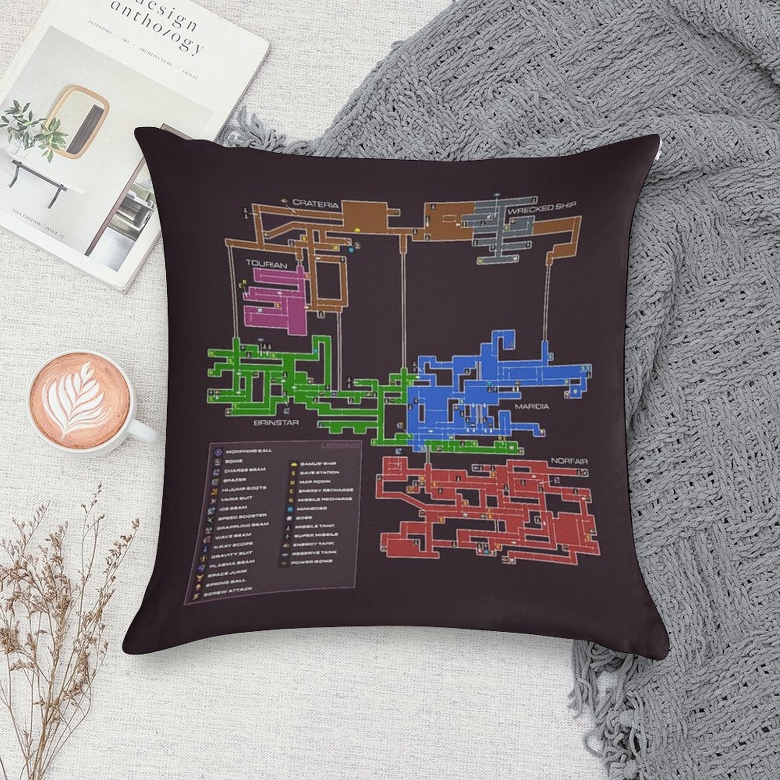 Super Metroid Map Soft Anti-Pilling Throw Pillow