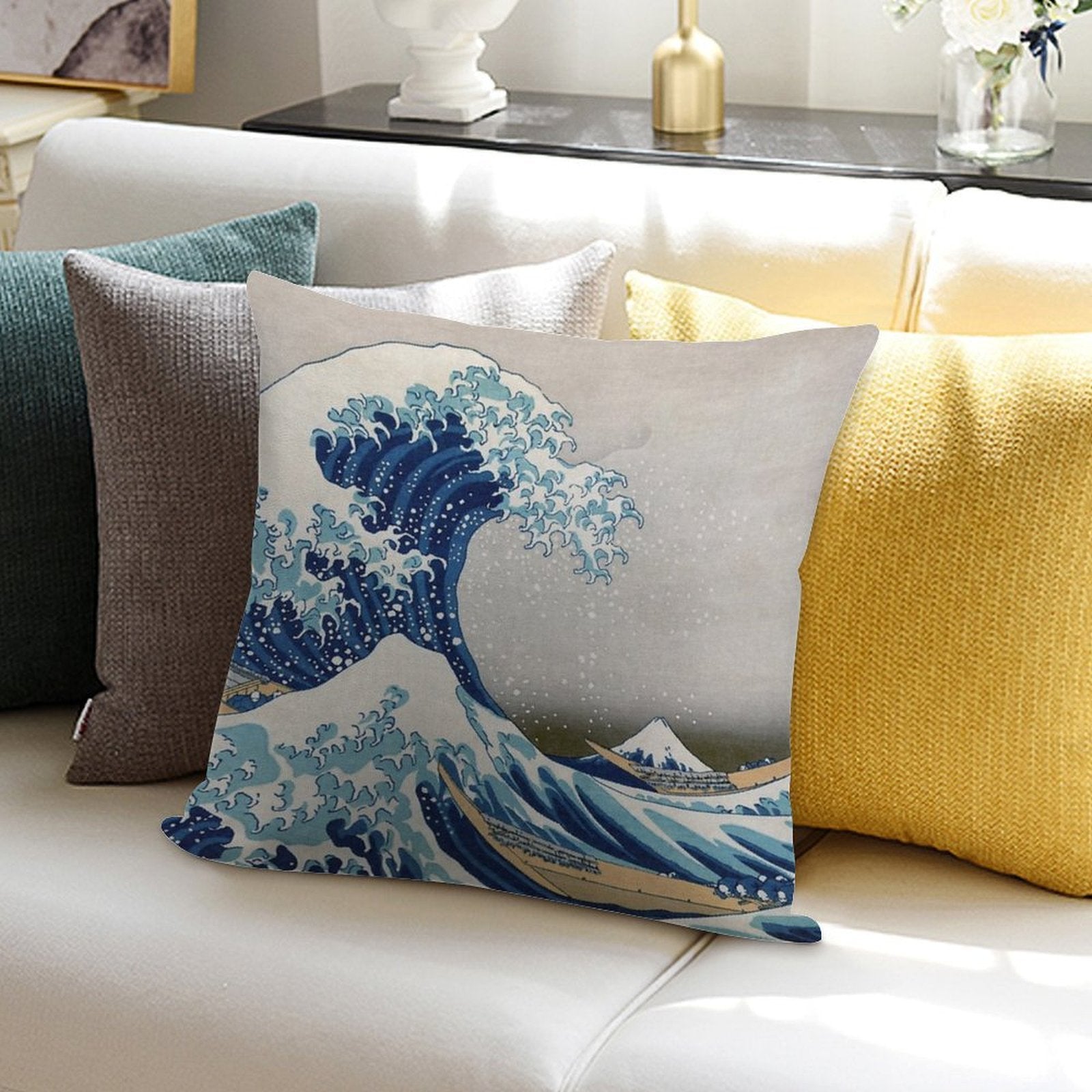 Under The Wave Off Kanagawa - The Great Wave - Katsushika Hokusai Soft Short Plush Fabric Throw Pillow