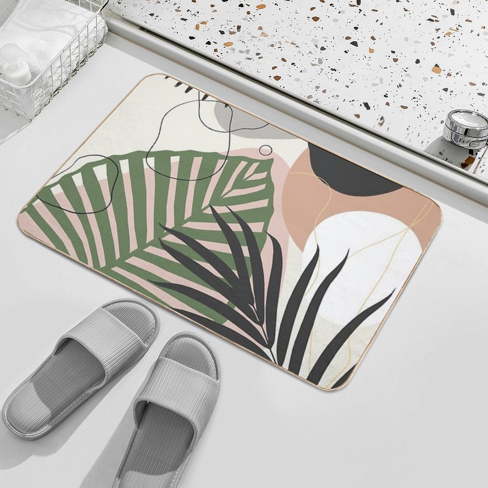 Minimal Jungle Leaves Finesse #2 #tropical #decor #art  Easy Maintenance Bath Mat