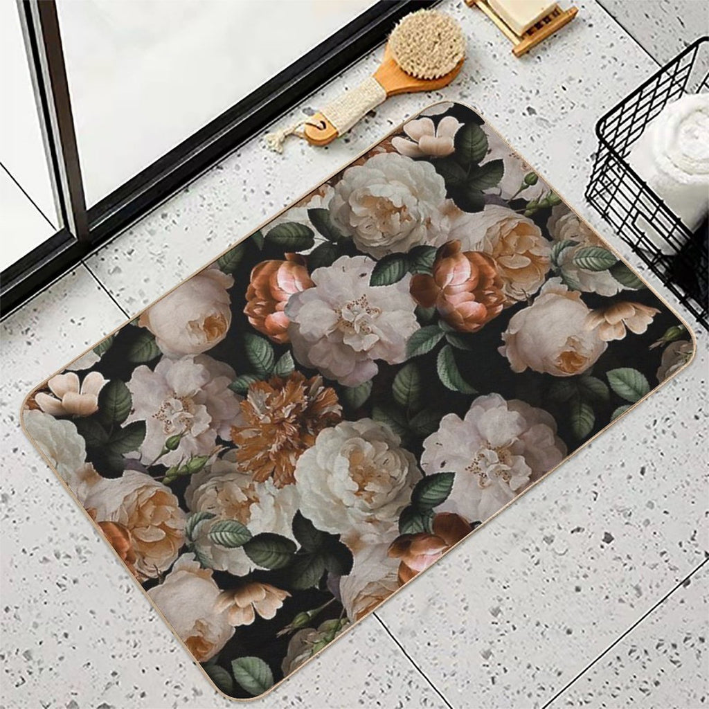 Antique Jan Davidsz. De Heem Lush Roses Flowers On Black Botanical Night GardenPattern Nightgarden  Slip-Resistant Bath Mat