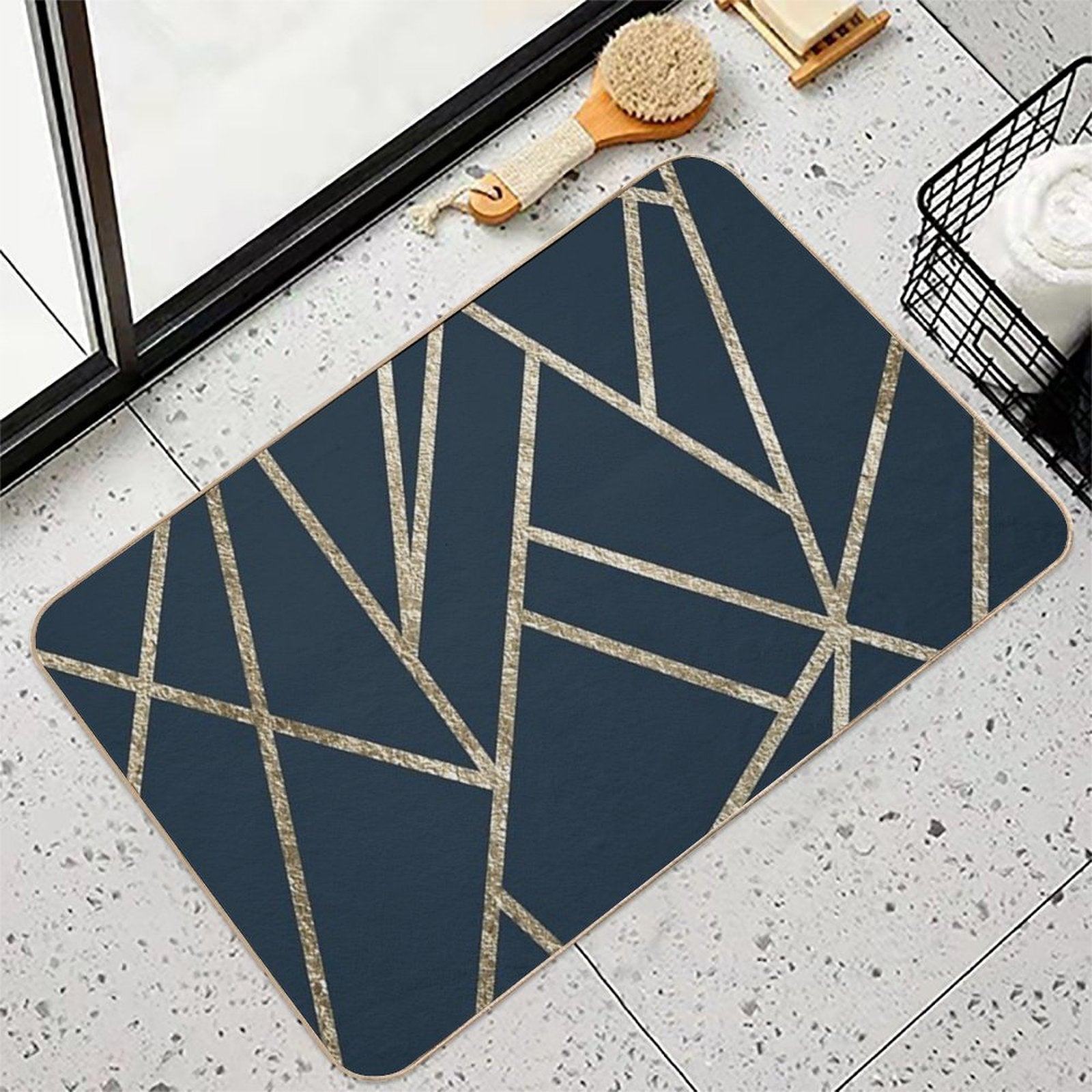 Classic Dark Blue Gold Geo #1 #geometric #decor #art  High-Traffic Bath Mat