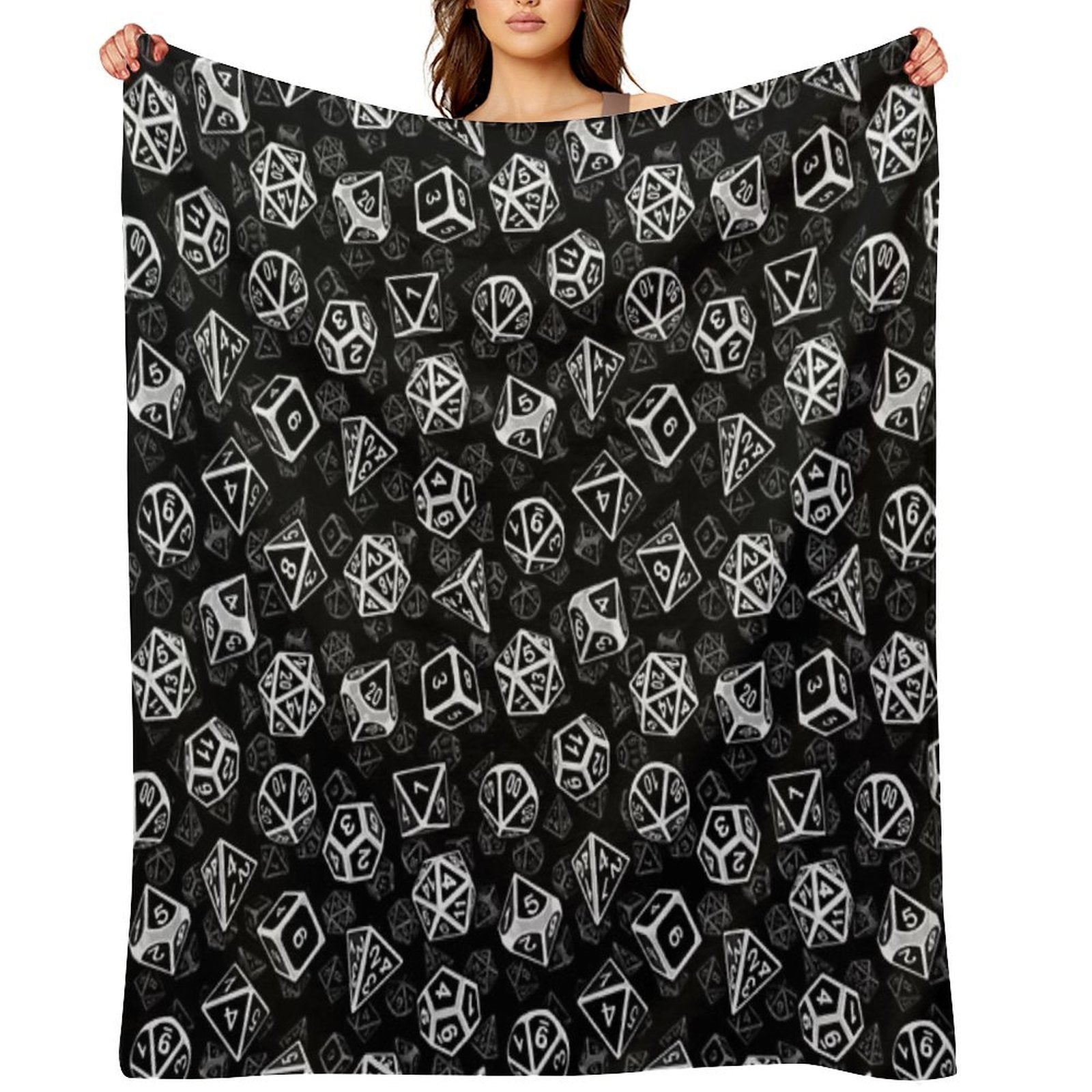 D20 Dice Set Pattern (White) Gift-ready Throw Blanket