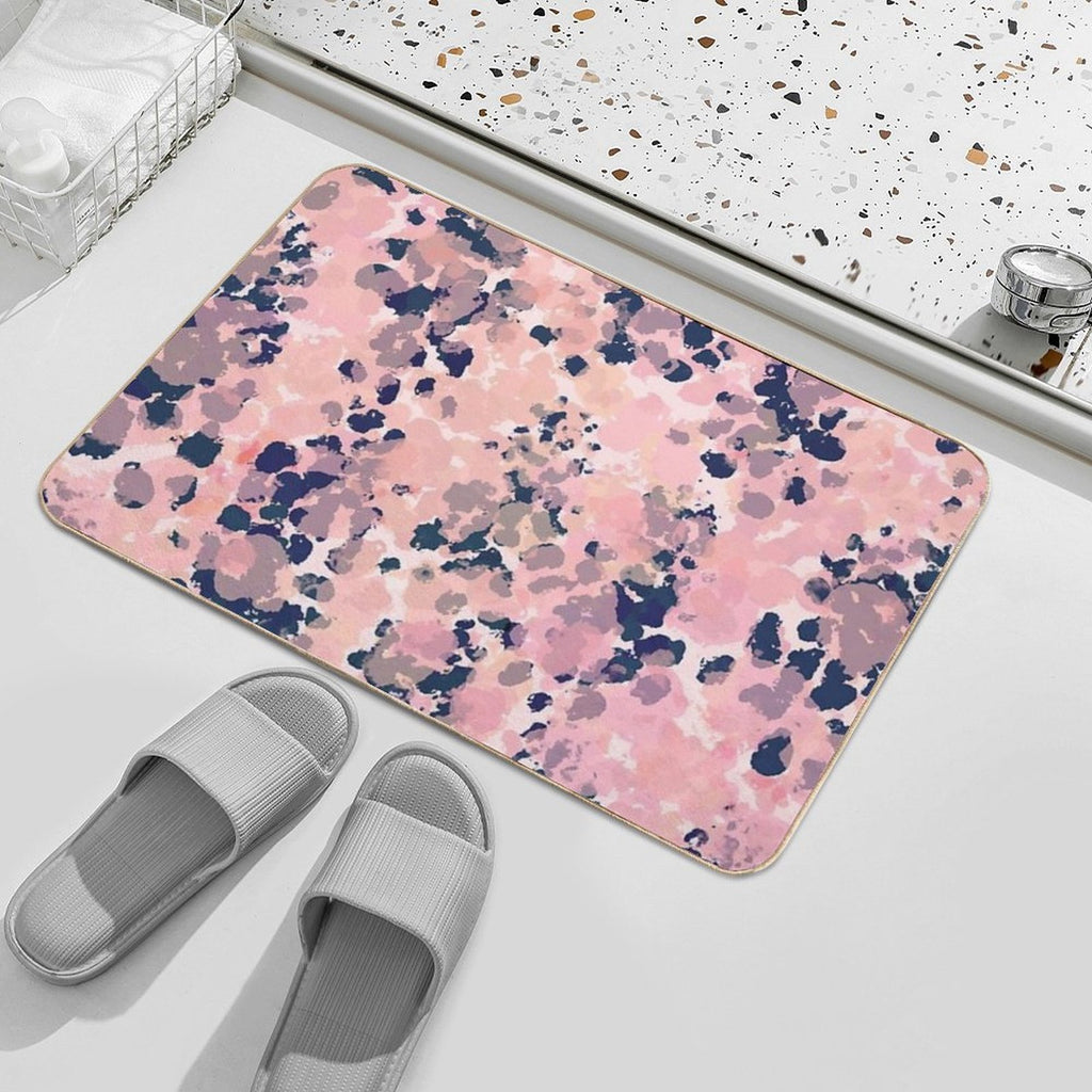 Smudgy Painted Abstract Pattern in Navy Blue, Pink, Taupe, And Blush  Eco-Friendly Bath Mat