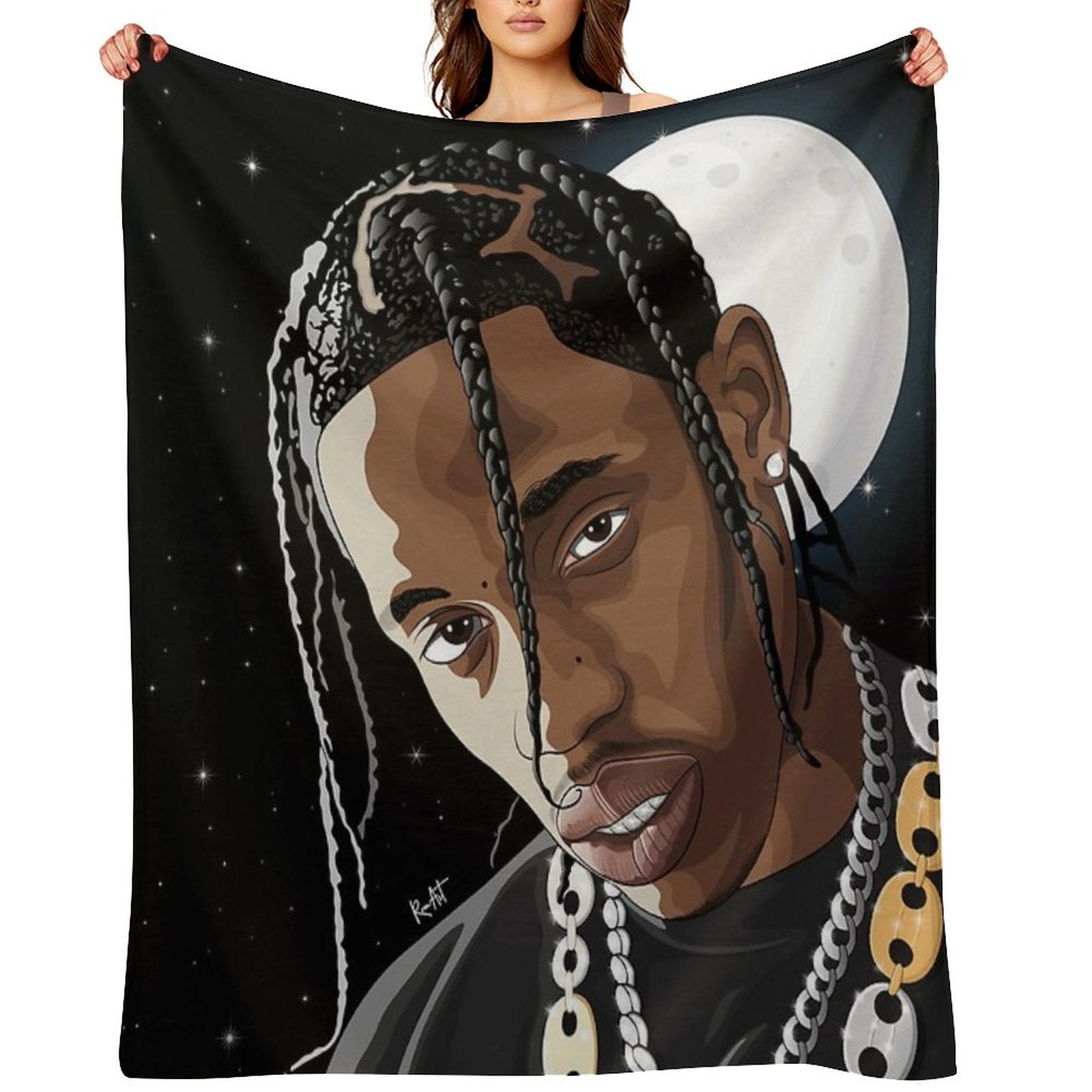 Travis Scott Moon Art Plush Throw Blanket