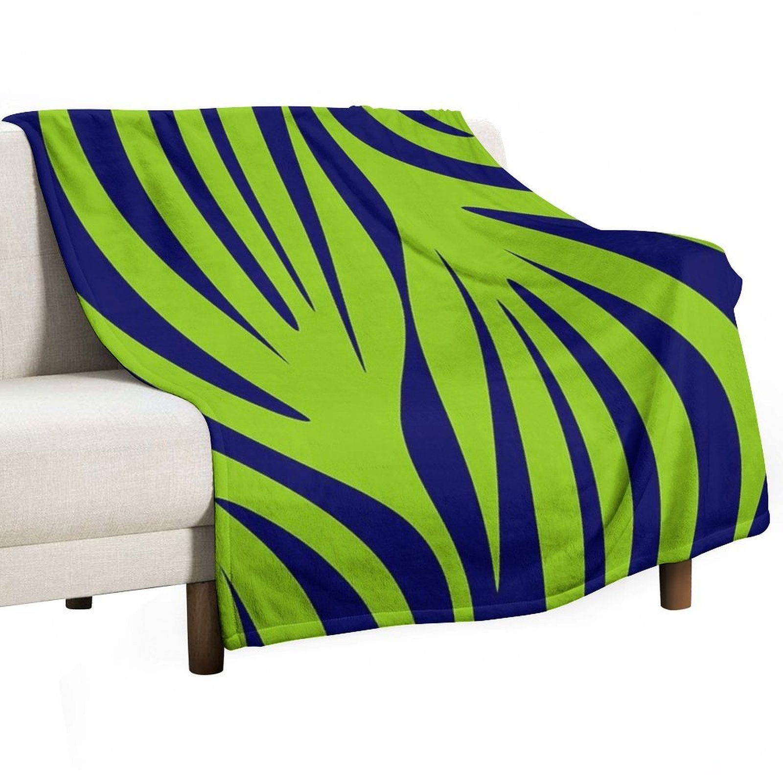 Maldives Abstract Leaves Pattern in Lime Green And Bright Navy Blue Travel-friendly Throw Blanket