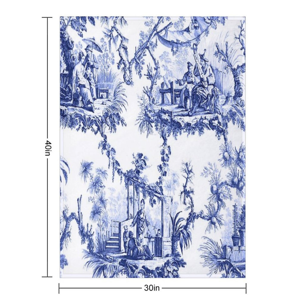 Blue Chinoiserie Toile Sustainable Throw Blanket