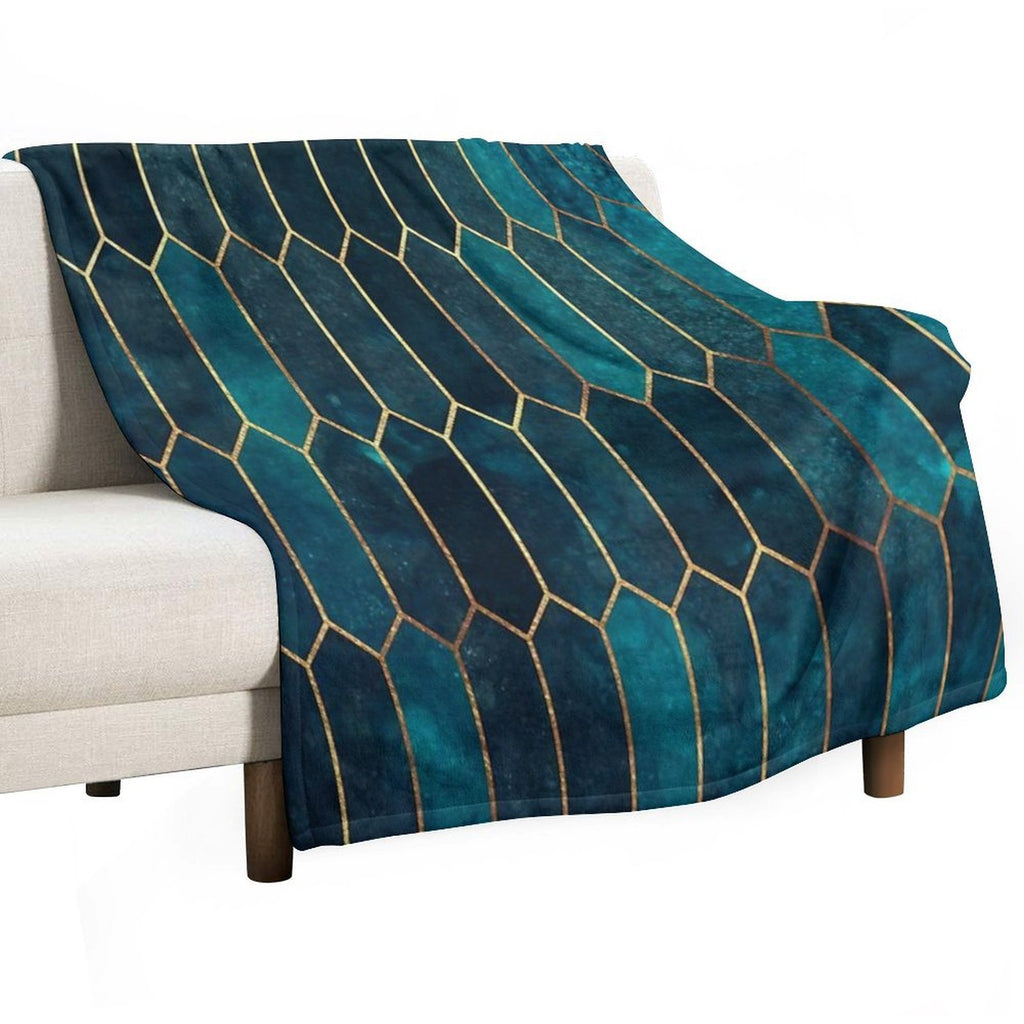 Deep Teal And Blue Gold  Pattern Versatility Throw Blanket