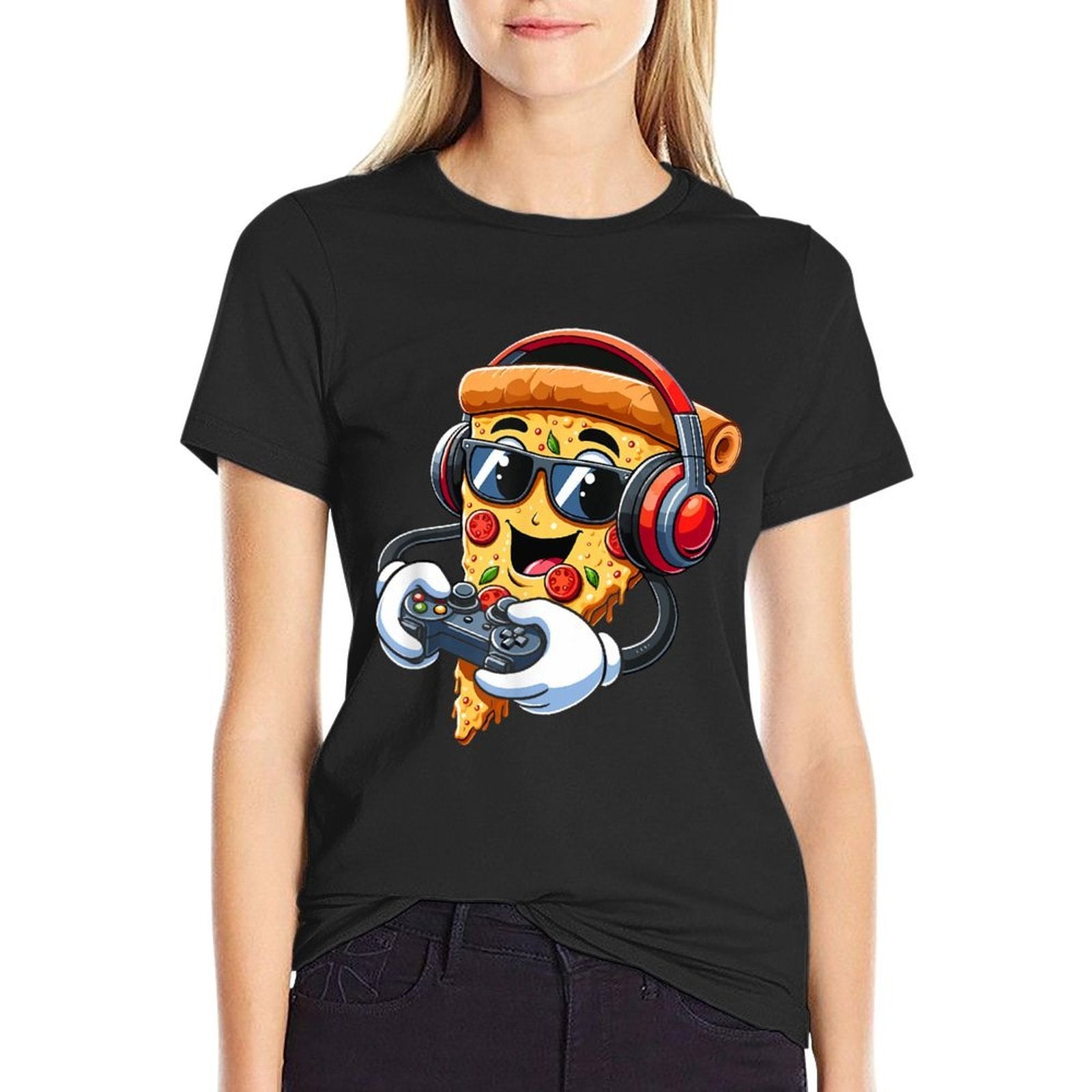 Gamer Pizza Video Gaming Boy Enthusiast Gamern  Polyester Blend T-Shirt