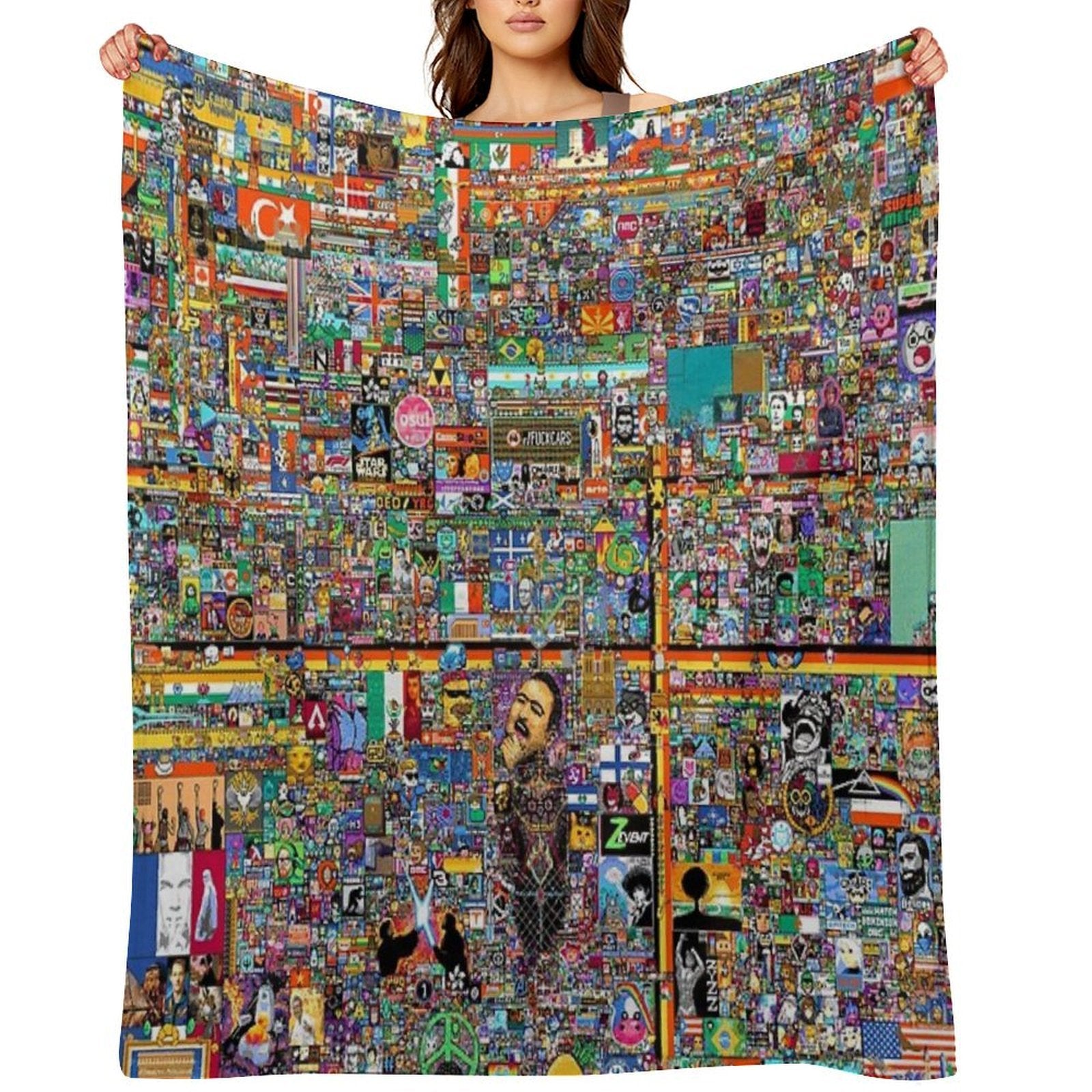 RPlace Artwork 2022 10K Resolution Morning of April 4th. Multi-functional Throw Blanket