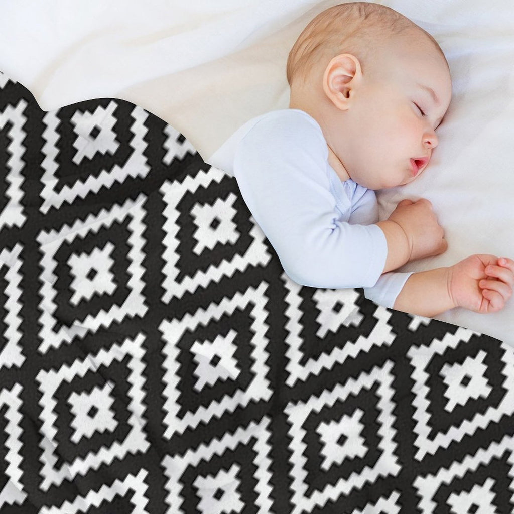 Aztec - White on Black Velvety-soft Throw Blanket