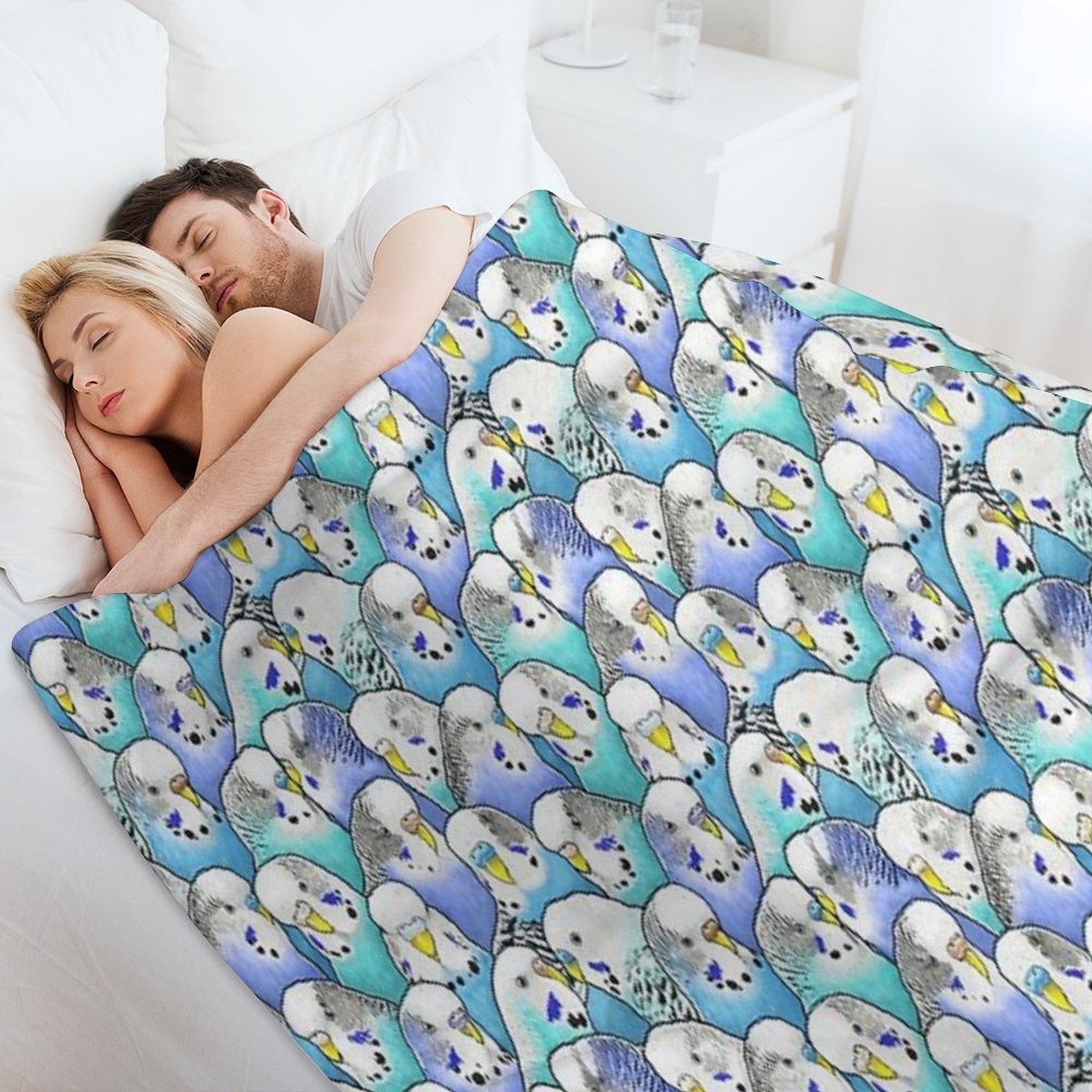 Blue Budgies Parakeet Pattern Multi-functional Throw Blanket