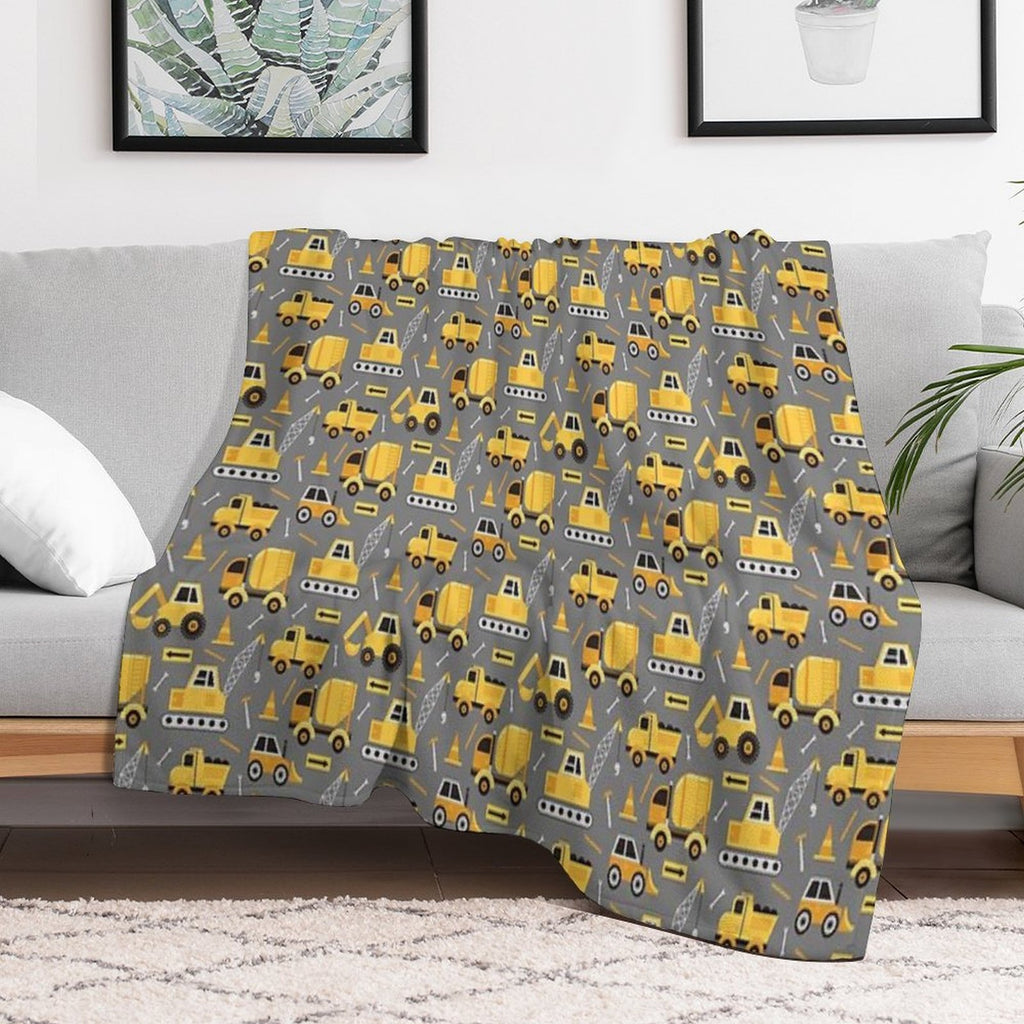 Construction Trucks on Gray Travel-friendly Throw Blanket