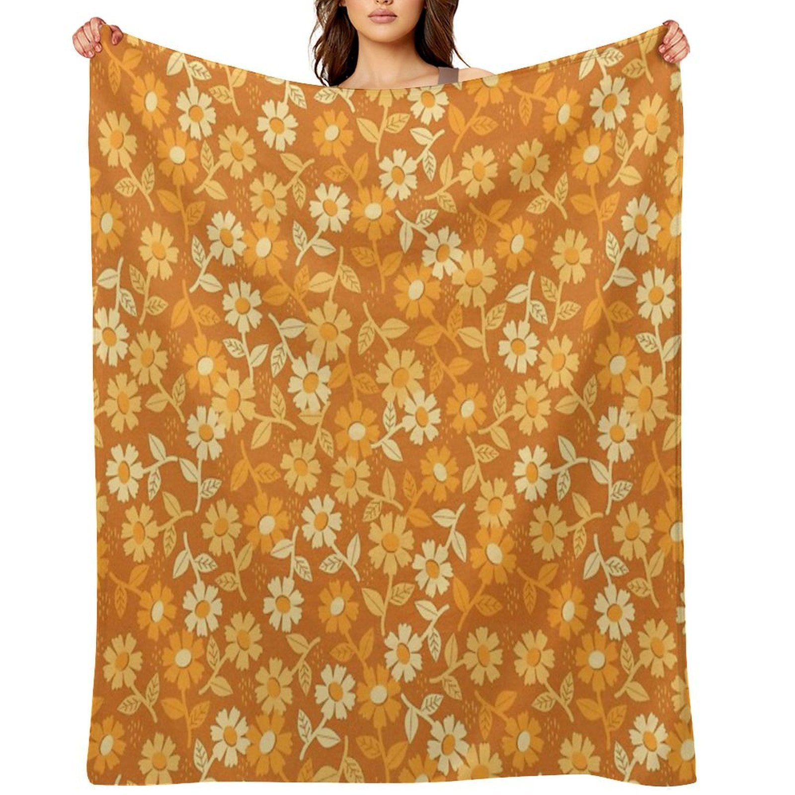 Gold Floral Machine-washable Throw Blanket