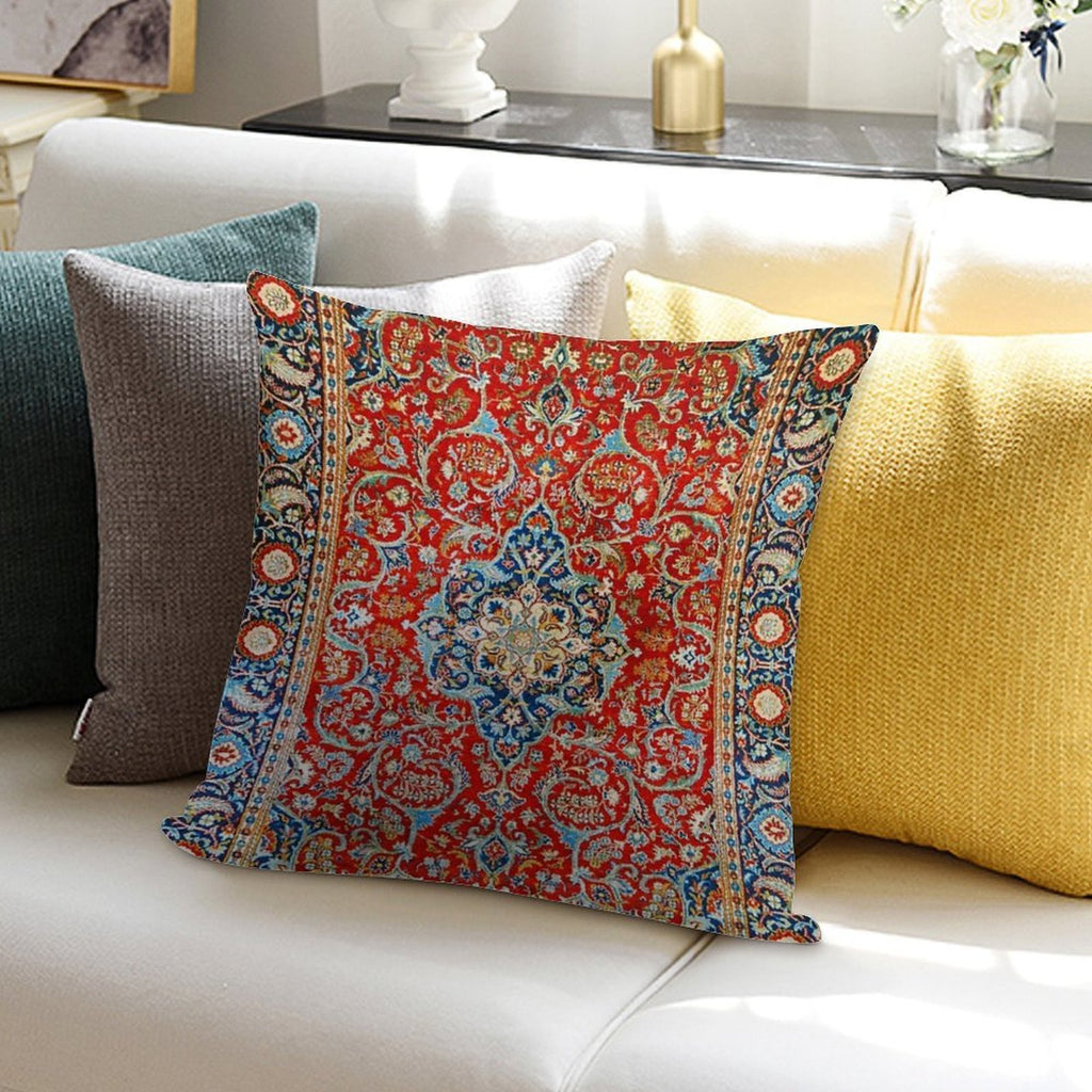 Red Blue Antique Floral Persian Carpet Print Soft Anti-Pilling Throw Pillow