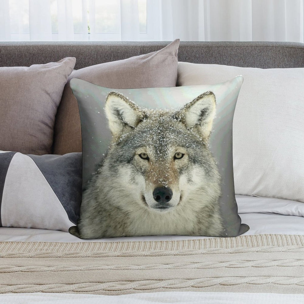 GREY WOLF Soft Shrink-Resistant Throw Pillow