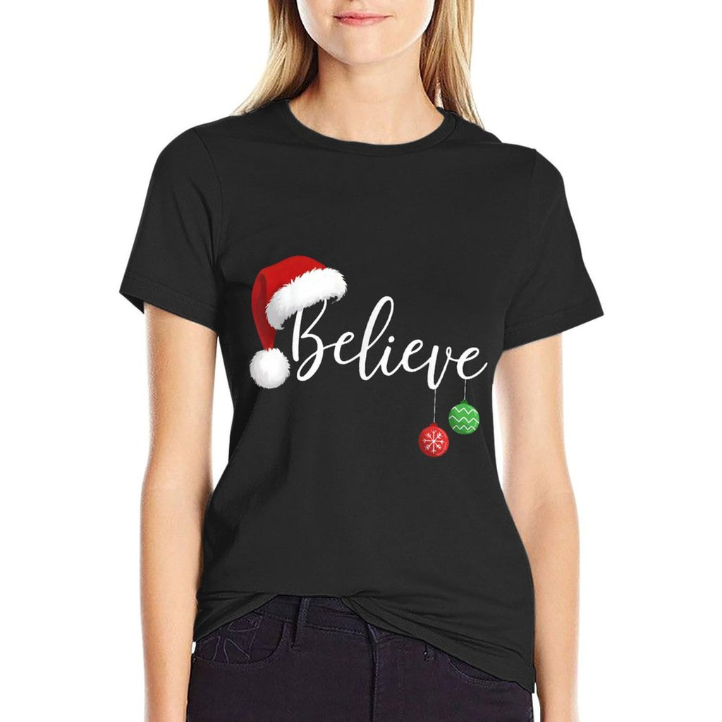 Christmas Believe in Santa Claus Funny Xmas Family Matching  Oversized Silhouette T-Shirt