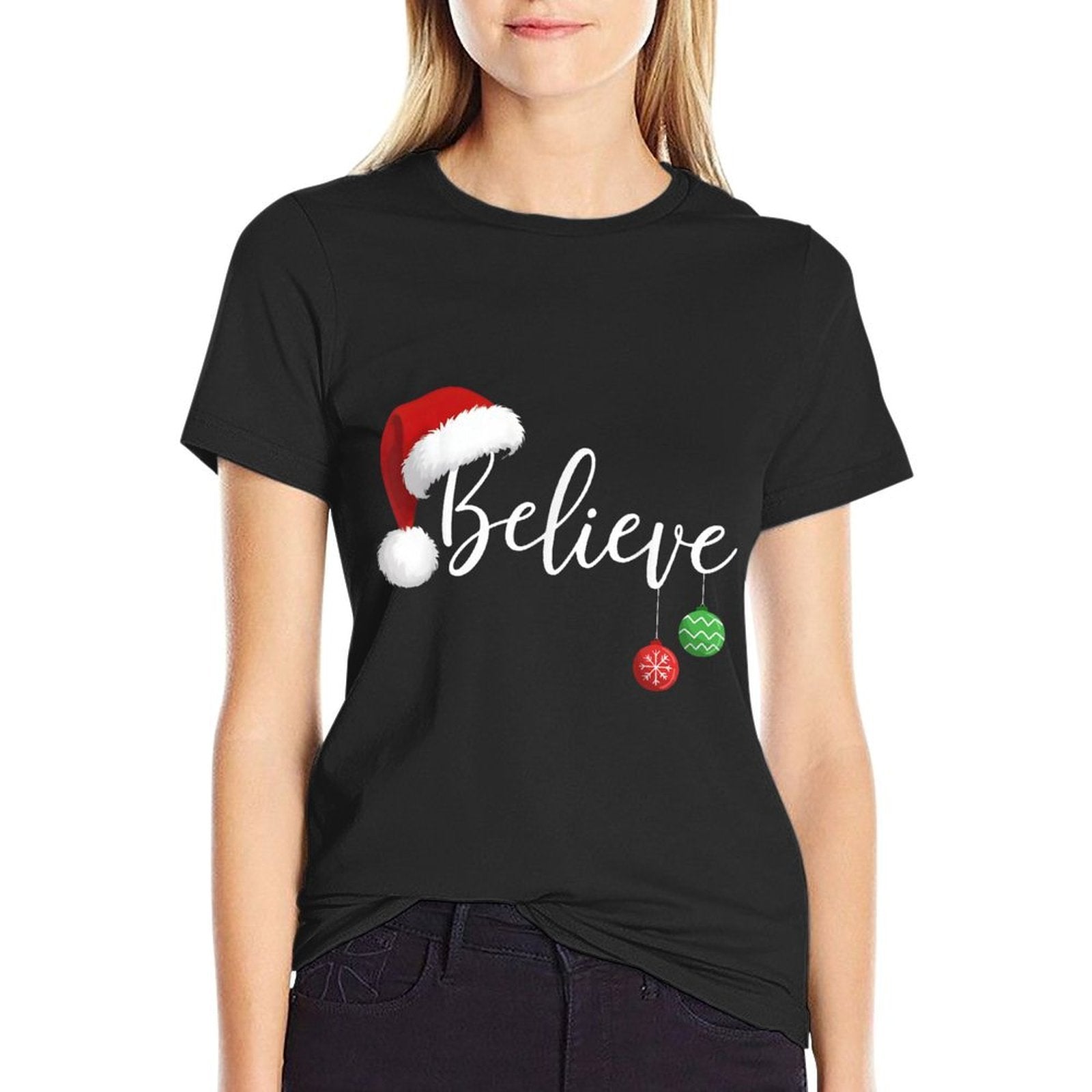 Christmas Believe in Santa Claus Funny Xmas Family Matching  Oversized Silhouette T-Shirt