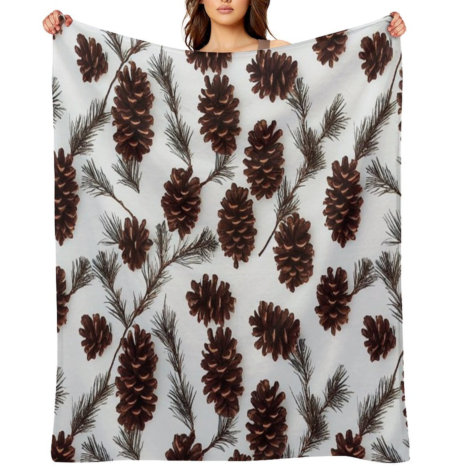 Pine Cones Festive Background with Fir Branch, Seamless Pattern. Wrinkle-free Throw Blanket