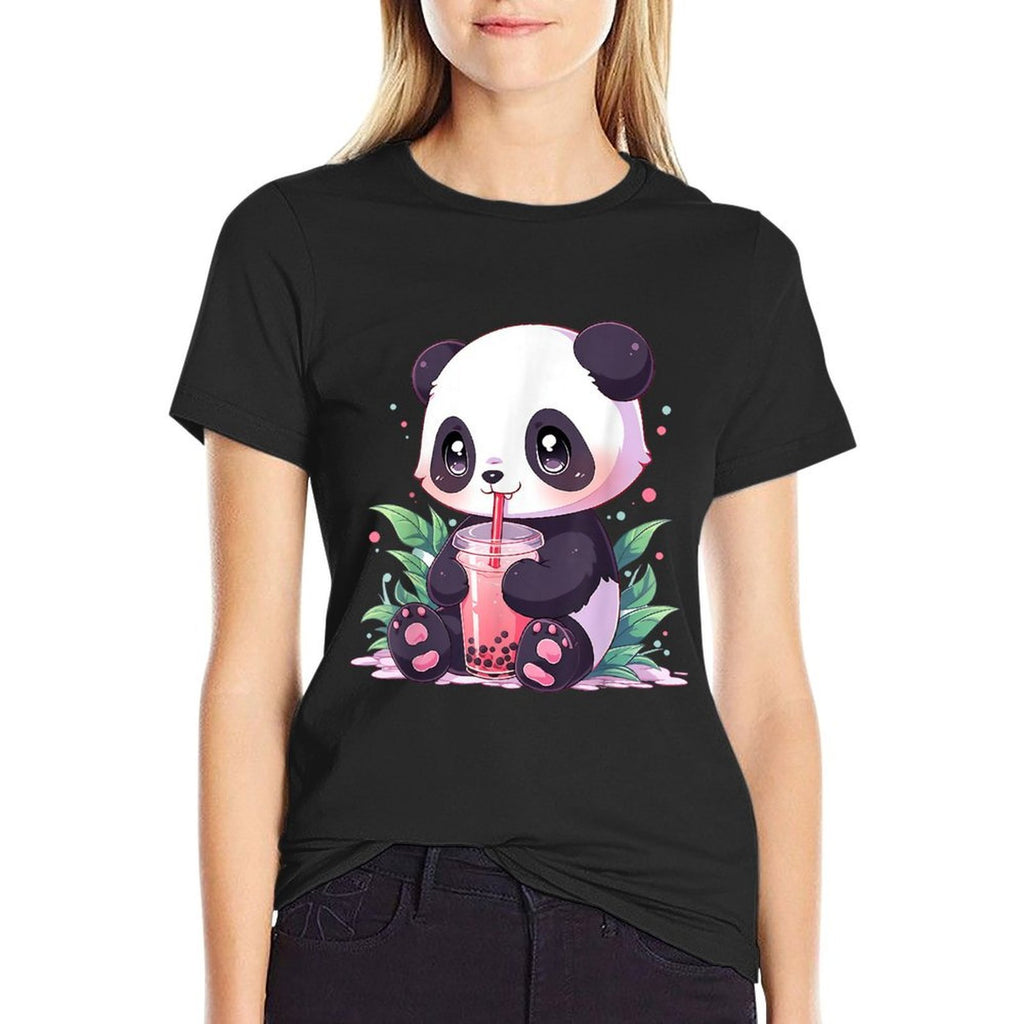 Kawaii Panda Drinking Bubble Tea Boba Lover  Easy-care T-Shirt