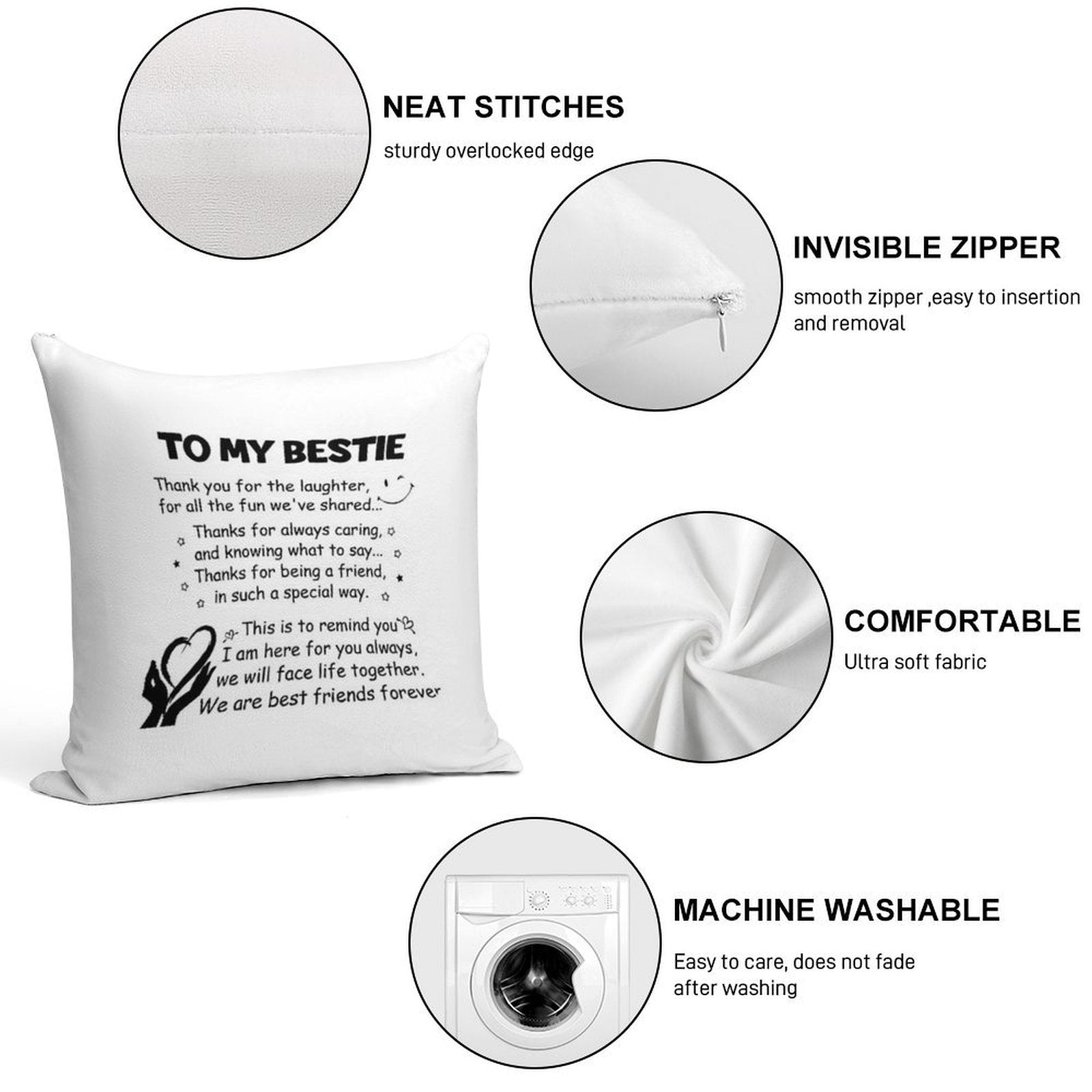To My Bestie Thank You for The Laughter Soft Durable Construction Throw Pillow