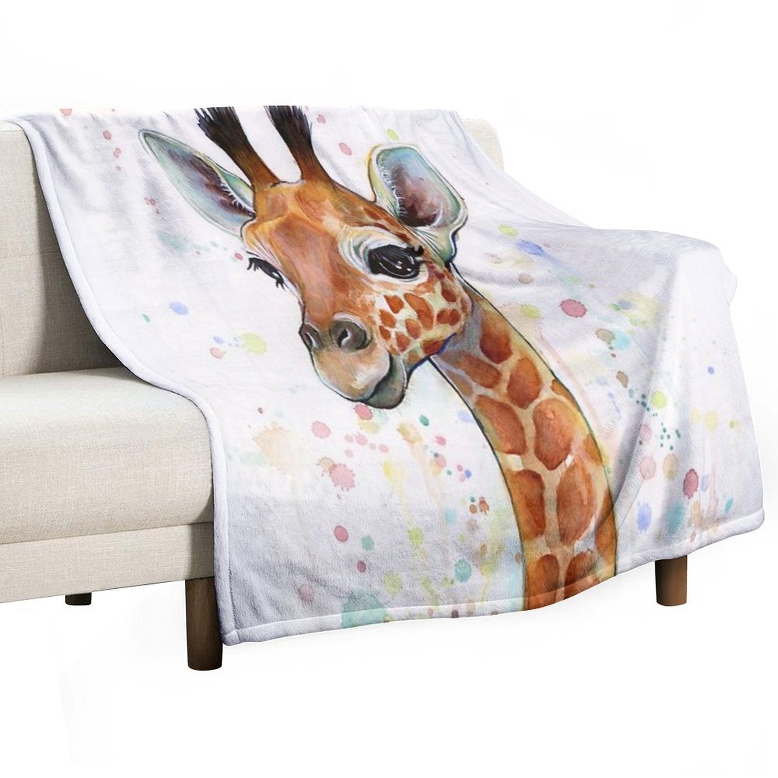 Baby Giraffe Watercolor Painting, Nursery Art Quick-dry Throw Blanket