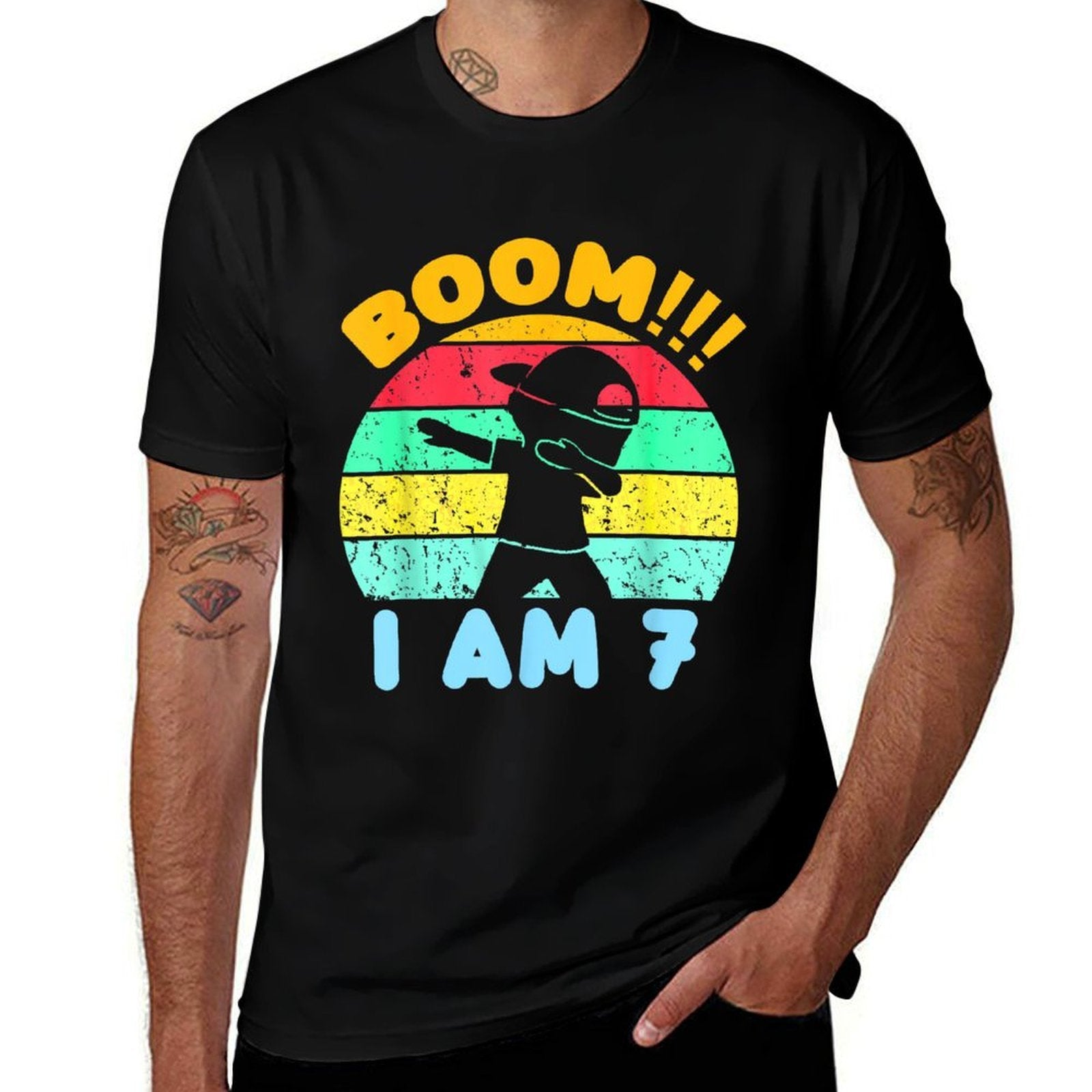 Boom I'm 7 Years Old 7th Birthday Party Dabbing For Kids Boy  Vintage-inspired T-Shirt