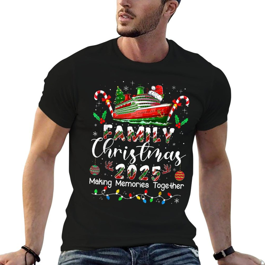 Family Christmas 2025 Cruise Matching Santa Xmas Pajamas Pjs  Rolled Sleeves T-Shirt