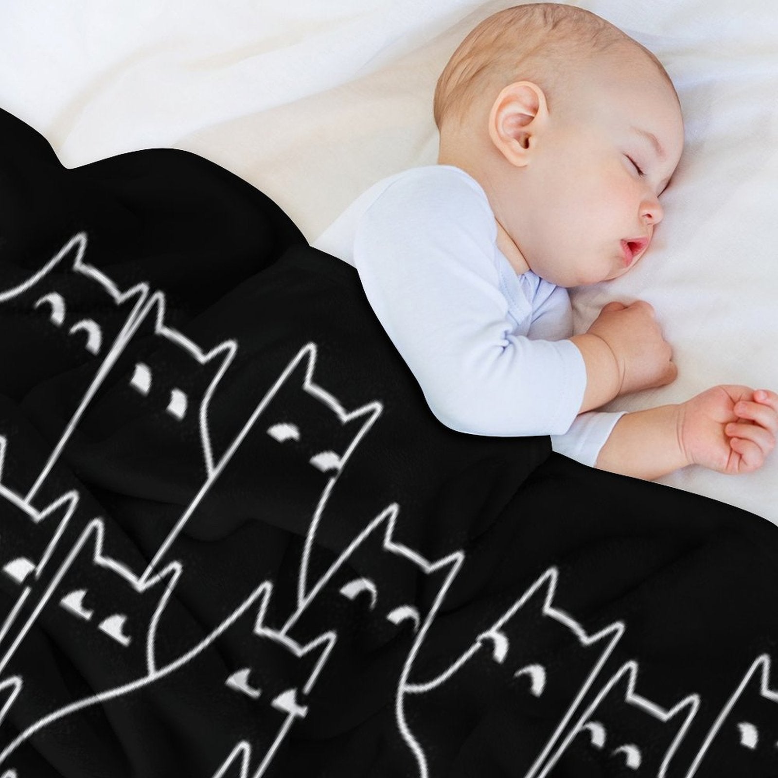 Suspicious Cats (Minimal White Linework Version) Versatility Throw Blanket