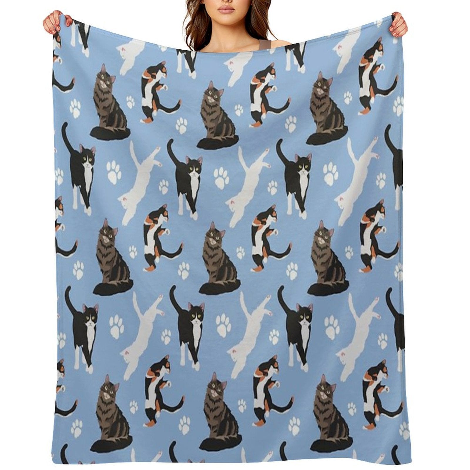 Cat Pattern Easy Care Throw Blanket