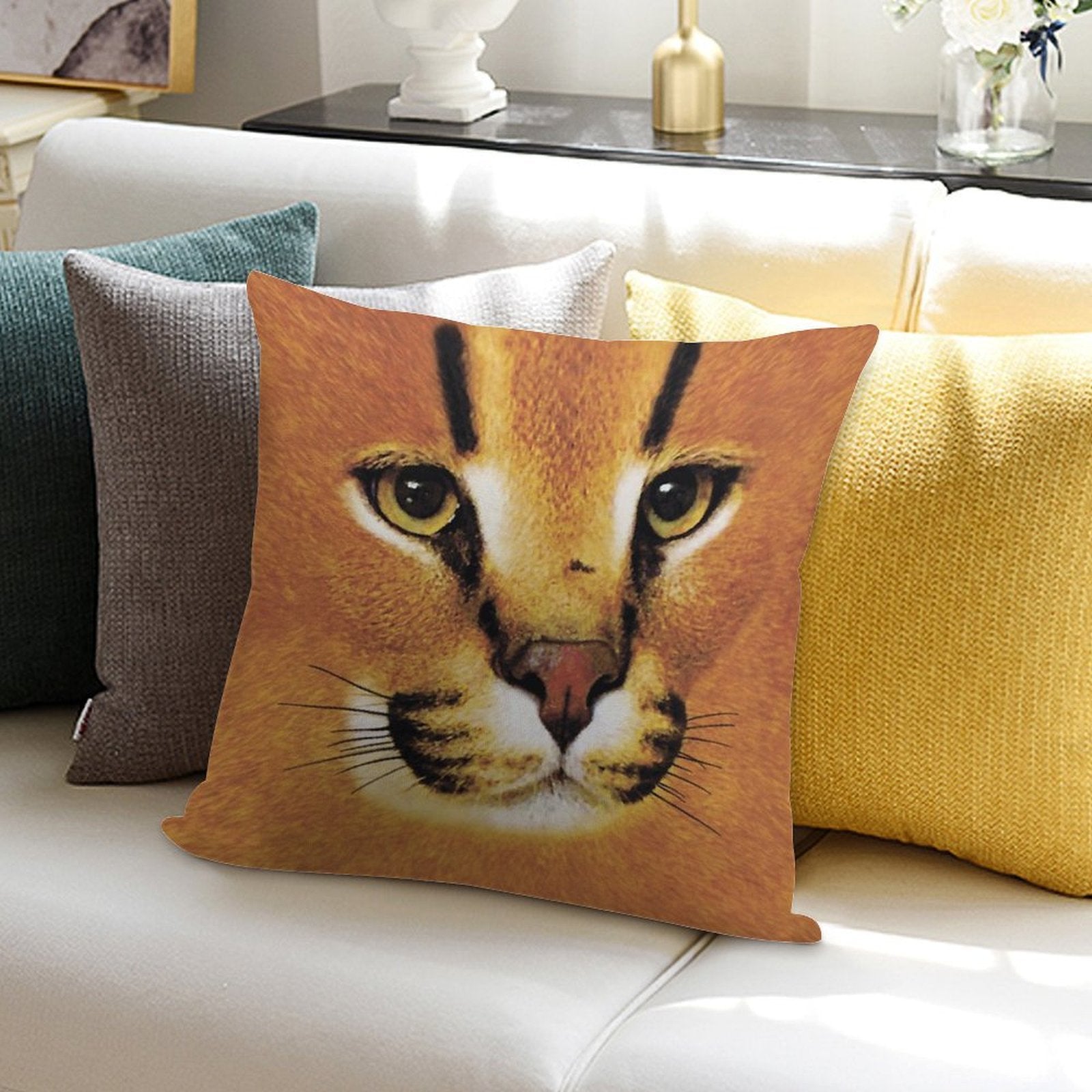 Big Floppa Face Soft Reinforced Edging Throw Pillow