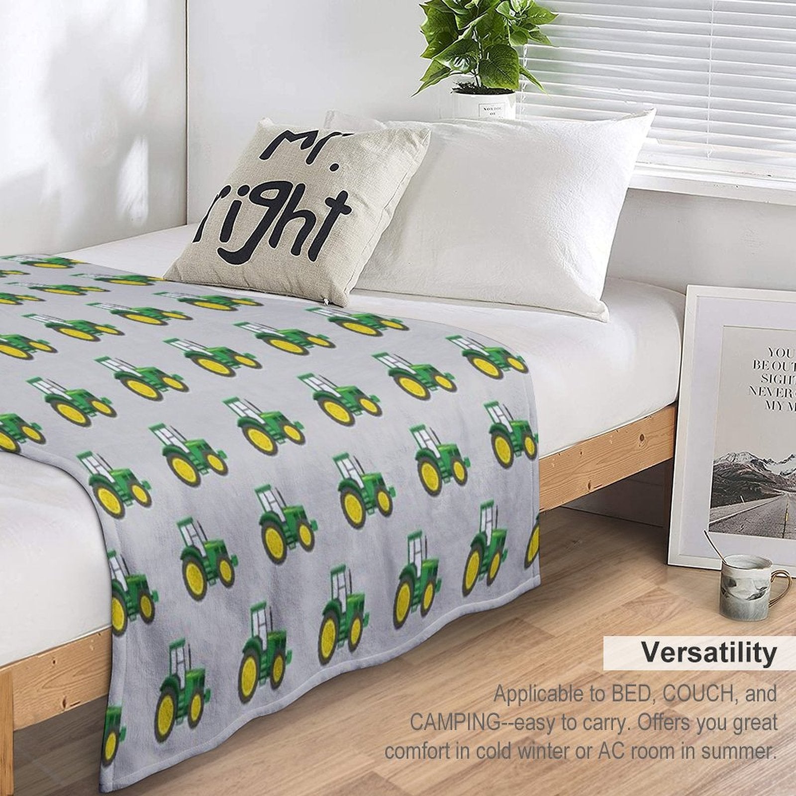 Green Tractors on Grey - Farming - Farm Themed Compact Throw Blanket