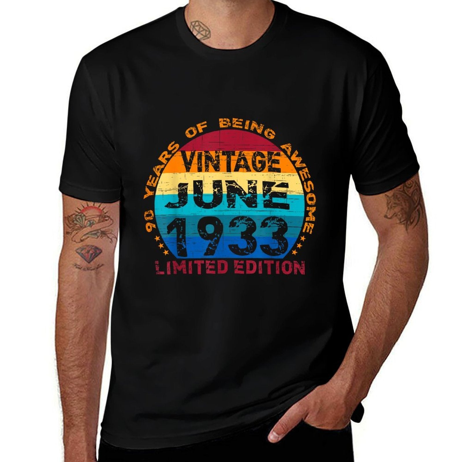 90 Years Old Vintage June 1933 Distressed 90th Birthday  Polyester Blend T-Shirt
