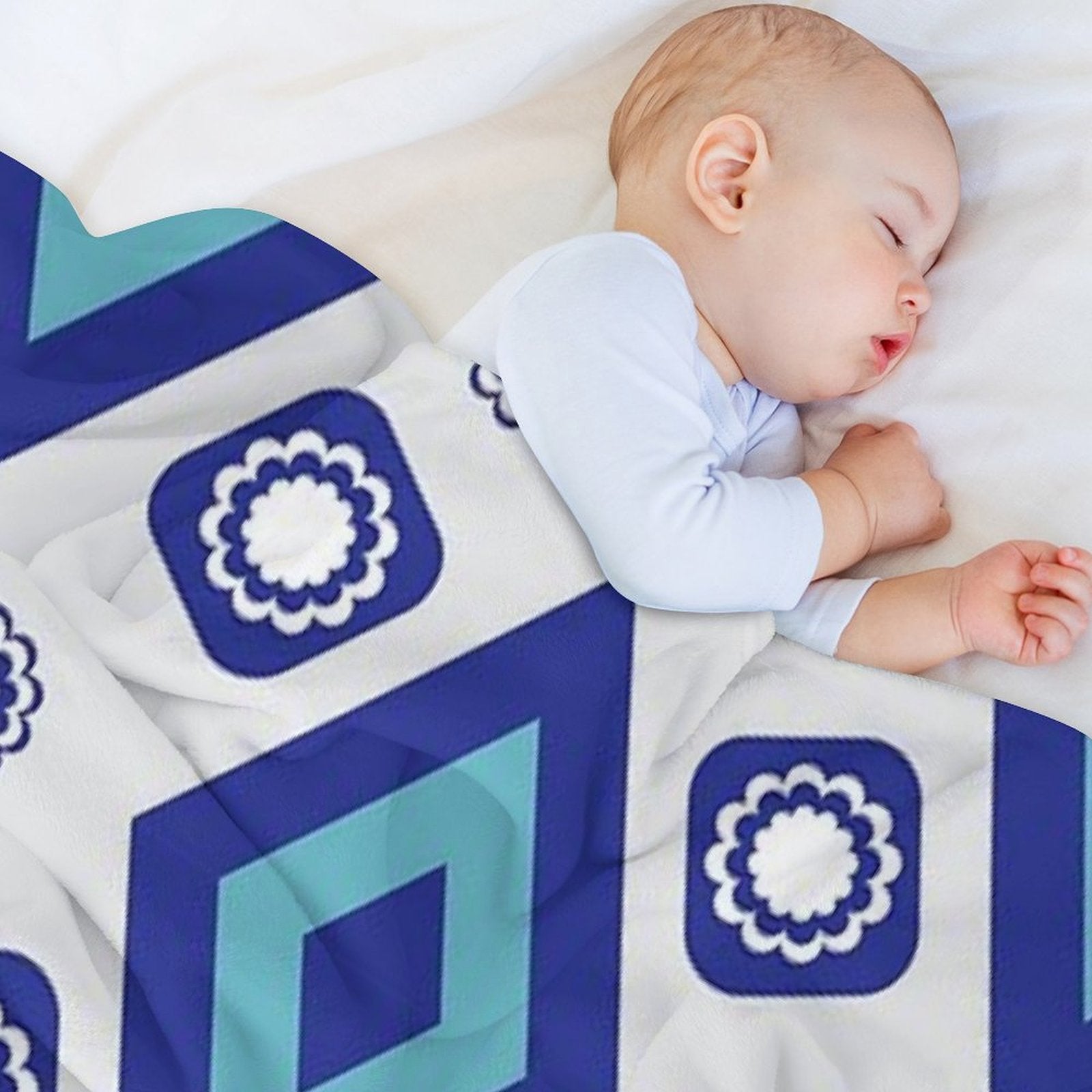 Blue Geometric And Floral Ethnic Pattern Durable Throw Blanket