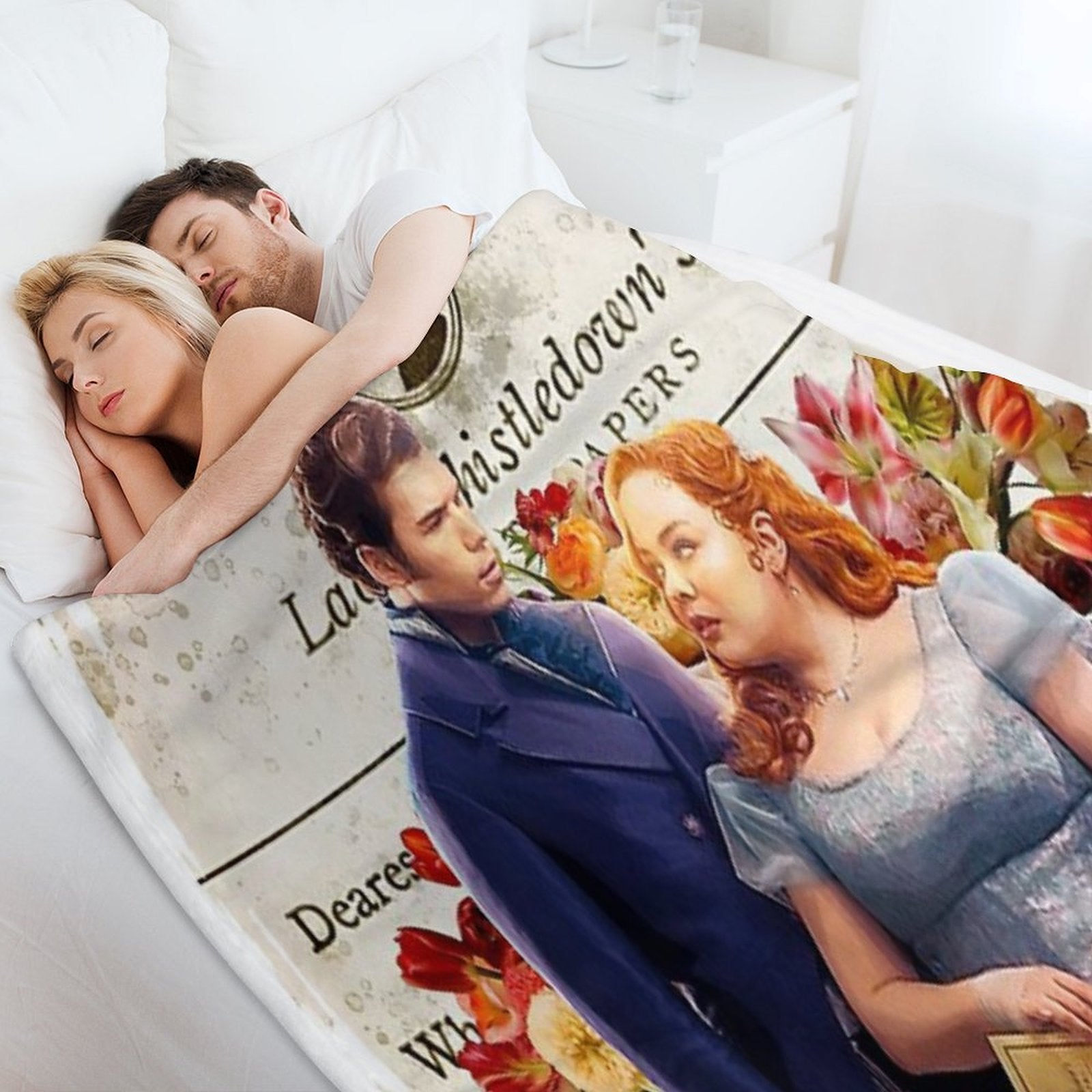 Colin Bridgerton & Penelope Featherington Lady Whistledown Society Papers Netflix Anti-pilling Throw Blanket