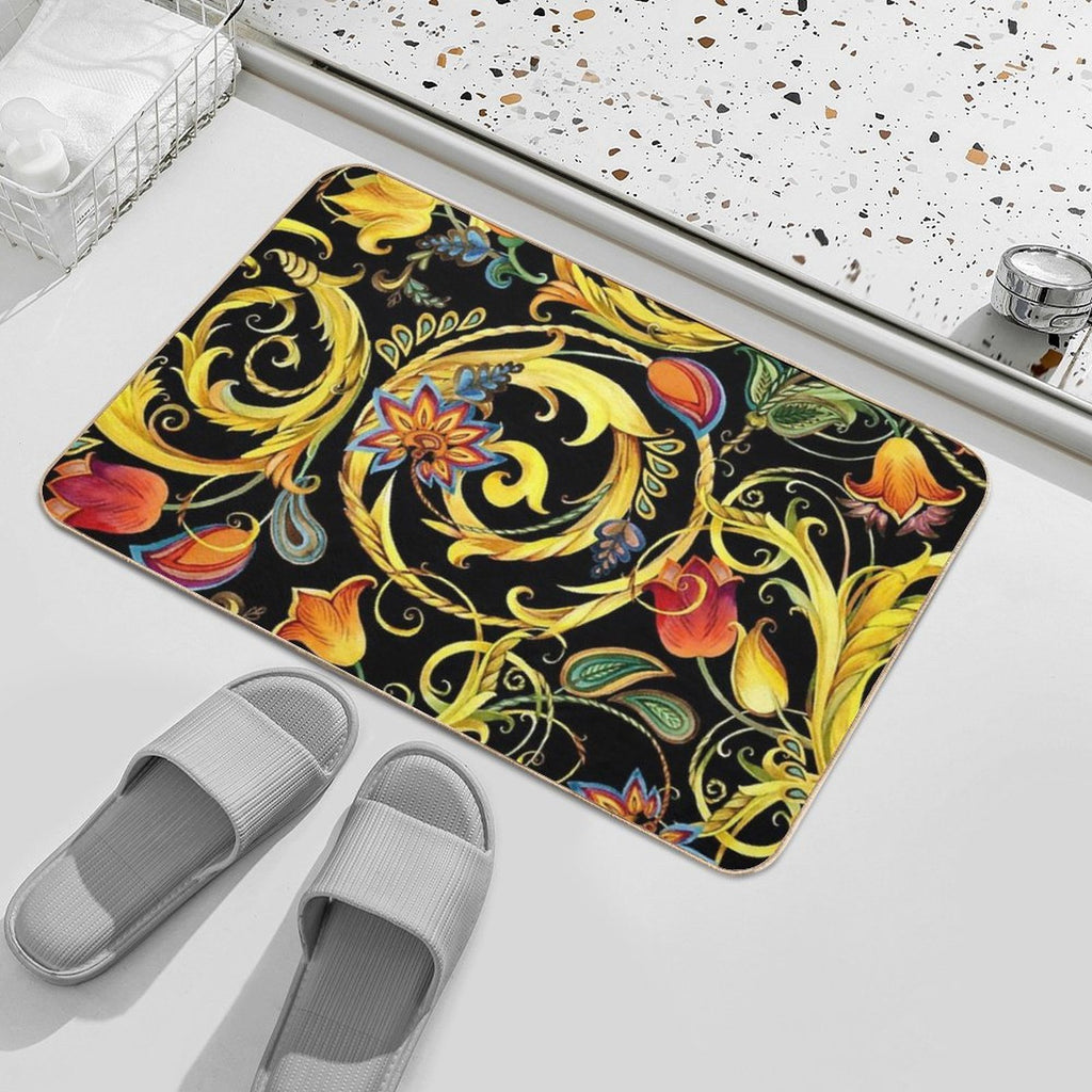 Vintage Golden Chains, Gold Flower,  Stain-Proof Bath Mat