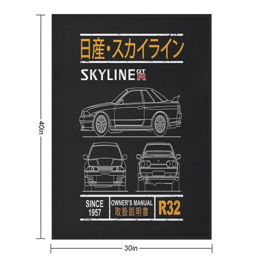 Blueprint of The Skyline R32 Shrink-resistant Throw Blanket