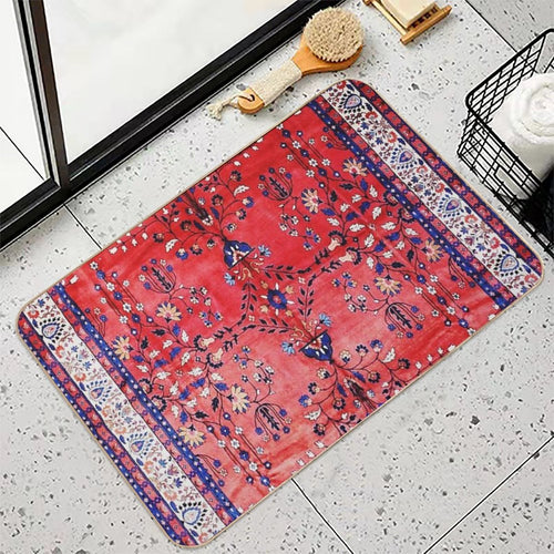 Antique Tabriz Persian Rug Print With Red Field  Pet-Safe Bath Mat