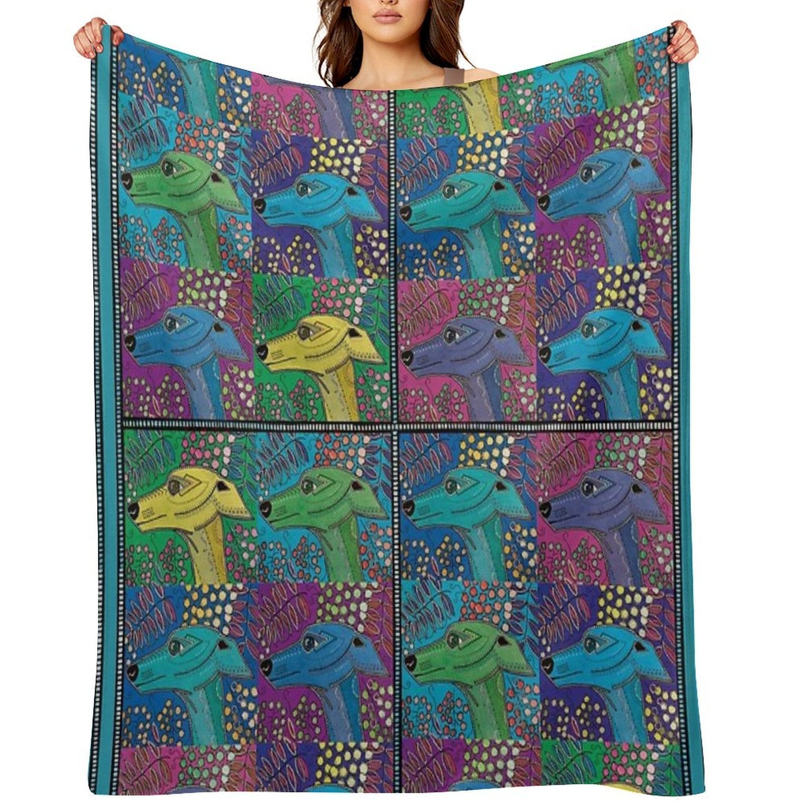 FUNKY WHIPPET PATCHWORK Multi-functional Throw Blanket
